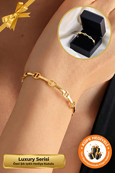 Lucente Jewellery Işıklı Hediye Kutulu Ayarlanabilir Zincir Halkalı Bilezik 925 Ayar Gold Gümüş Kaplama Kadın Bileklik