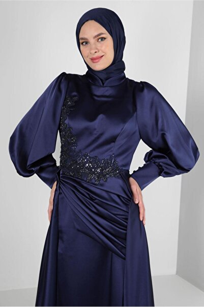 Alvina BONCUK İŞLEMELİ DRAPE DETAYLI SATEN ABİYE ELBİSE 50351