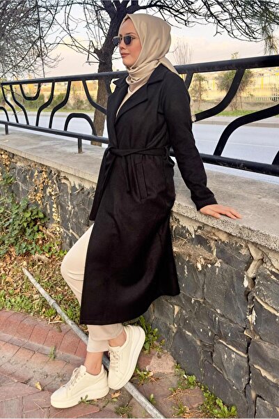 TRENDTESETTÜR KADIN SİYAH KUŞAKLI KABAN T 0532