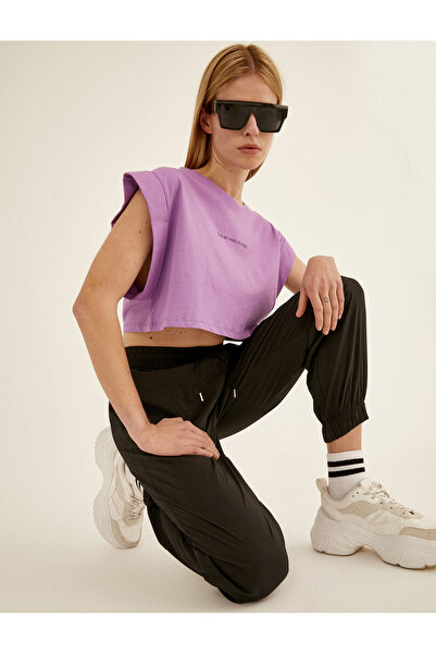 Koton Βαμβακερό μπλουζάκι με κοντό μανίκι με γράμματα με τύπωμα Crop T-shirt