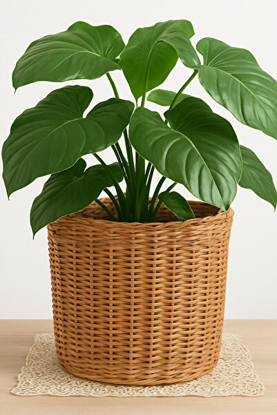 Joujou Doğal Rattan Saksılık – 25 cm Çap / 25 cm Yükseklik | Hasır Dekoratif Çiçeklik & Organizer