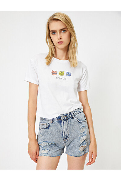 Koton Μπλουζάκι με κοντό μανίκι με λαιμόκοψη