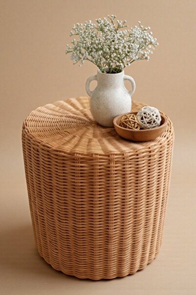 Joujou Dekoratif Hasır Rattan Sehpa ve Puff | 35 x 40 cm Oturma Odası & Salon...