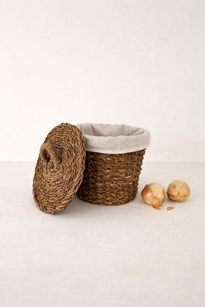 KaiHome İç Korumalı Hasır Yuvarlak Sebzelik / Patates Soğan Sepeti