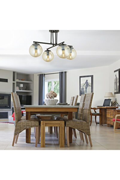 Apliqa Mali 4 Lü Siyah Avize Bal Camlı Modern Genç Odası Mutfak Yatak Odası R...