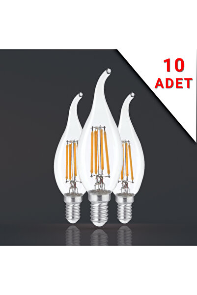 Apliqa 10 ADET KIVRIK UÇLU FİLAMANLI E14 RUSTİK AMPUL 6 WATT 3000K GÜN IŞIĞI T35