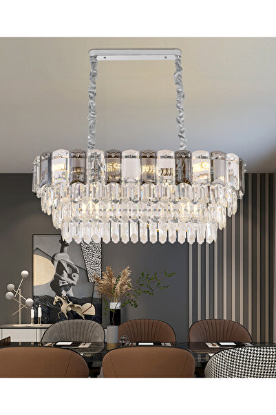 Apliqa Colın 80'Lik Yemek Masası Üstü Krom Kaplamalı Kristalli Avize