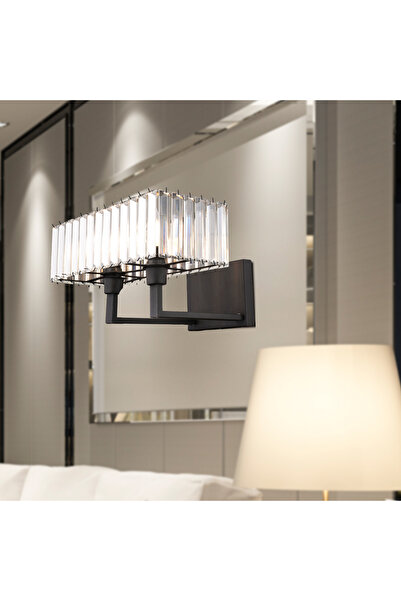 Apliqa Brambles Siyah Kristal Taşlı Duvar Lambası Yatak Odası-Yatak Başı-Salon için Aplik