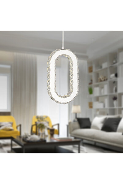 Apliqa Avignon 40 Watt Tekli Krom Ledli 3 Renkli Sarkıt Kristalli Taşlı Moder...