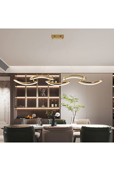 Apliqa Quon 5'li Gold 100 Watt Sıralı Yemek Masası Üstü Modern Sarkıt Salon Led Avize