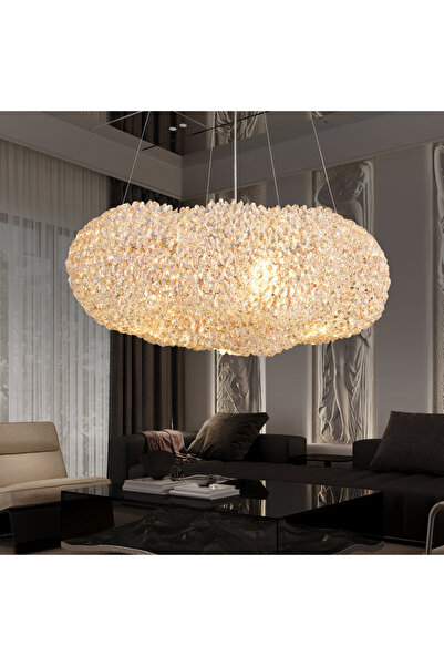 Apliqa Pansy 50 lik Bulut Gold Kaplamalı Modern Tasarım Salon Kristal Sarkıt Avize