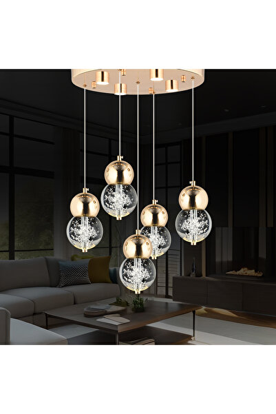 Apliqa Sasha 5'li Yuvarlak 3 Renkli 57 Watt Gold Kristal Ledli Modern Oturma ...