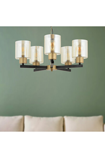 Apliqa Jade 5 Li Avize Eskitme Siyah Boyalı Bal Camlı Modern Genç Odası Yatak...