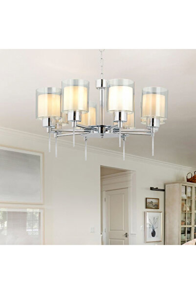 Apliqa Goldie 8 Li Krom Kaplama Modern Yatak Odası Salon Avize