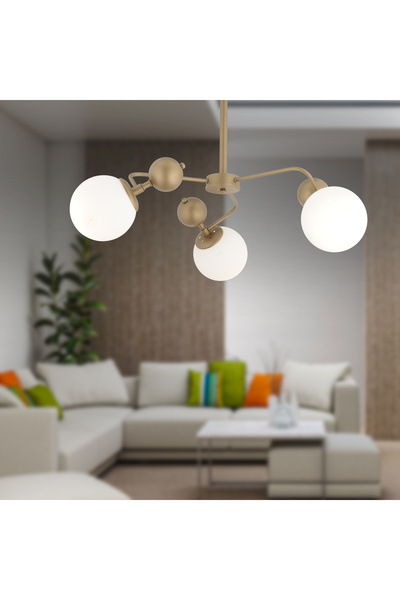 Apliqa Florit 3'lü Eskitme Beyaz Camlı Modern Mutfak Yatak Odası Salon Avize