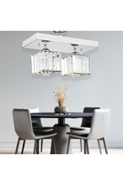 Apliqa RİVİA 2 Lİ KROM KAPLAMA PLAFONYER TAŞLI SALON AVİZE