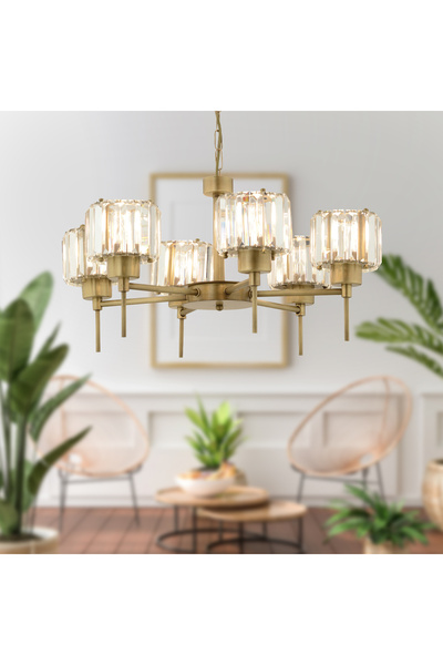 Apliqa Sadem 6'Lı Eskitme Kristalli Taşlı Modern Tasarım Salon-Yatak Odası Kristal Salon Avize