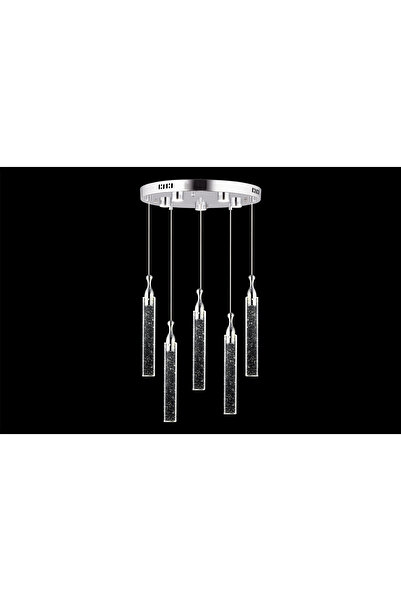 Apliqa Klaus 6'li Yuvarlak 3 Renkli 75 Watt Krom Kristal Ledli Modern Oturma Odası Salon Sarkıt Avize