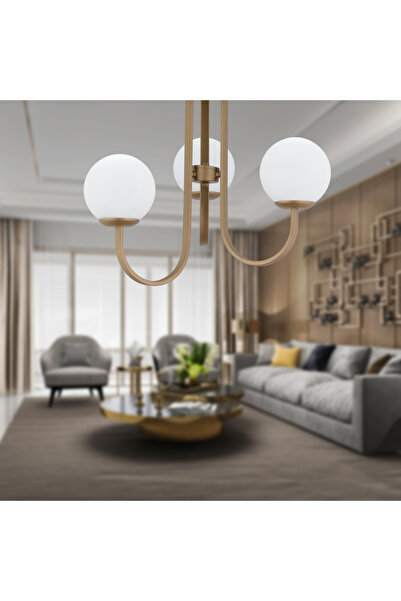 Apliqa Joren 3'lü Eskitme Beyaz Camlı Modern Mutfak Yatak odası Salon Avize