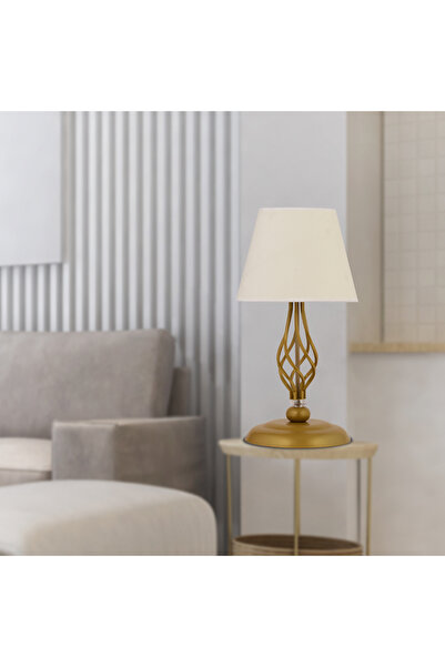 Apliqa Lupin Beyaz Şapkalı Gold Masa Lambası Modern Tasarım Salon-Yatak Odası...