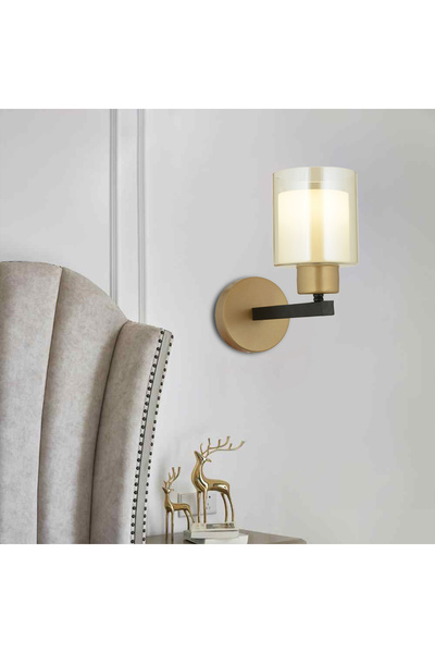 Apliqa Jade Eskitme Siyah Boyalı Çift Camlı Duvar Lambası Yatak Odası-Banyo-Yatak Başı Aplik