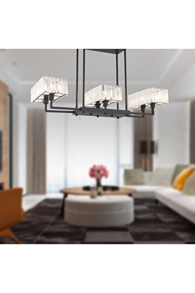 Apliqa Brambles 6'lı Siyah Kristalli Taşlı Modern Tasarım Kristal Salon Avize