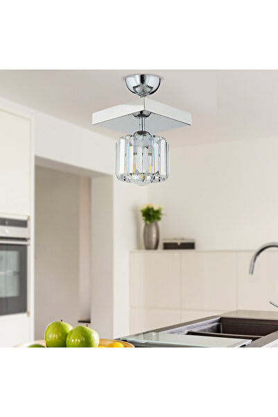 Apliqa Sabrina Krom Kaplama Plafonyer Kristalli Taşlı Modern Tasarım Kristal ...
