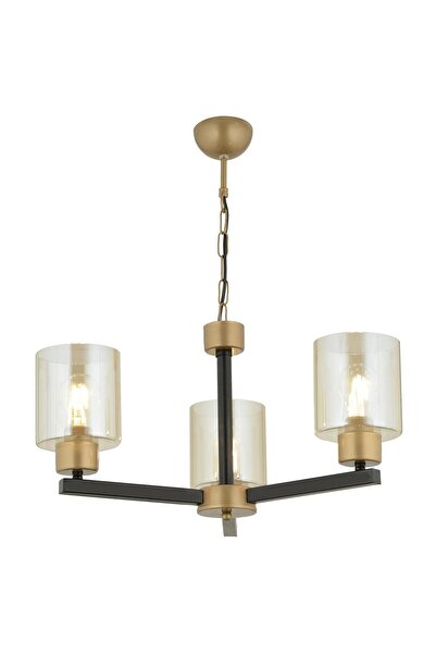 Apliqa Jade 3 Lü Avize Eskitme Siyah Boyalı Bal Camlı Modern Genç Odası Yatak Odası Retro Salon Avize