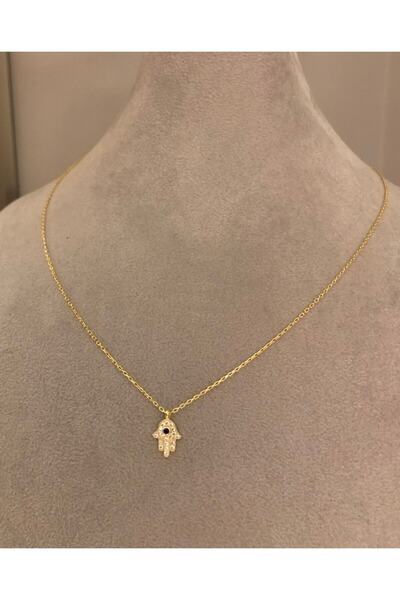 emy by emel luxury silver jewelry Taşlı Hamsa Kolye Altın Kaplama 925 Ayar Gümüş