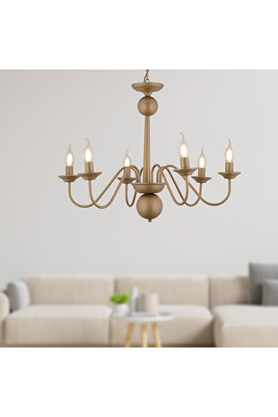 Apliqa Behir 6lı Eskitme Boyalı Şapkalı Modern Oturma Odası, Yatak Odası Salon Avize