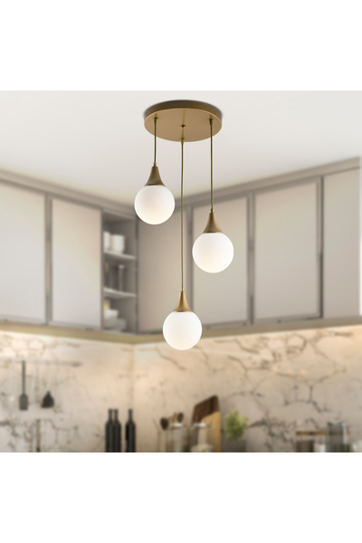 Apliqa Damla 3 Lü Yuvarlak Eskitme Modern Sarkıt Mutfak Oturma Odası Salon Sarkıt Avize