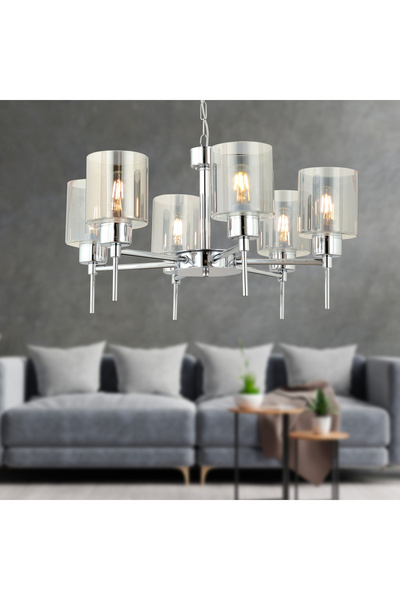 Apliqa Cemre 6'Lı Krom Modern Yatak Odası Mutfak Salon Avize