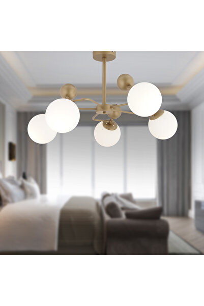 Apliqa Florit 5'li Eskitme Beyaz Camlı Modern Mutfak Yatak Odası Salon Avize