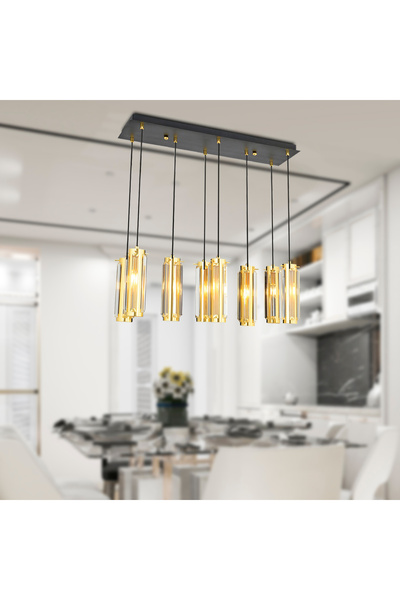 Apliqa NATALİ 8Lİ SIRALI GOLD SARKIT SALON- YEMEK MASASI AVİZE