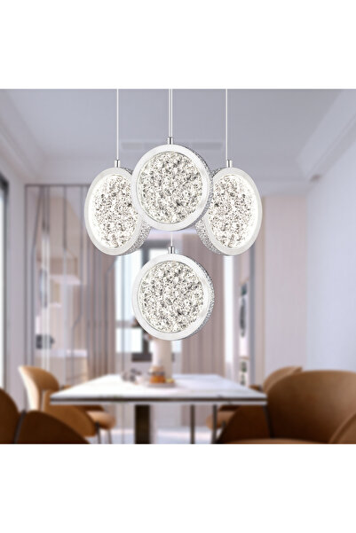 Apliqa Furmet 4'lü Yuvarlak Krom Sarkıt Ledli Modern Mutfak Koridor Led Salon Sarkıt Avize