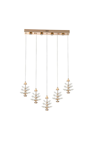 Apliqa Serap 5'Li 62 Watt 3000K Sıralı Gold Kristal Taşlı Ledli Salon Avize