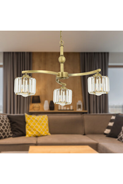 Apliqa Amir 3 Kollu Eskitme Kristalli Taşlı Modern Tasarım Kristal Salon Avize