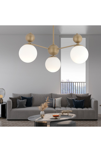 Apliqa Kuvars 3lü Eskitme Beyaz Camlı Modern Koridor Yatak Odası Salon Avize