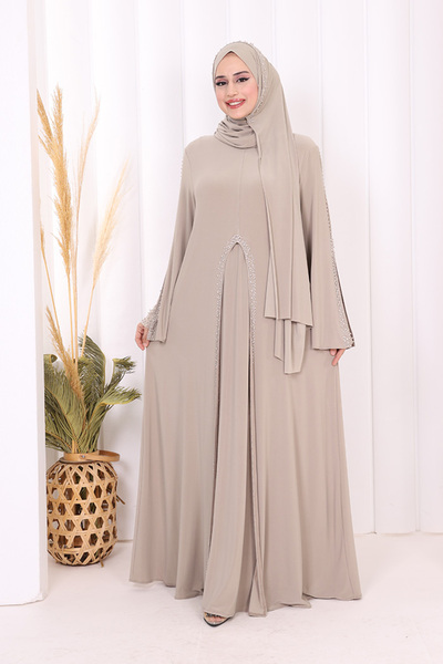 Bym Fashion Pelerin, Elbise ve Şal Üçlü Takım 3932 Vizon