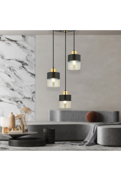 Apliqa Boris 3Lü Yuvarlak Siyah Gold Sarkıt Modern Genç Odası Mutfak Retro Salon Avize