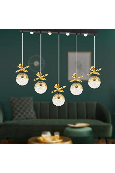 Apliqa Lokken 5'li Sıralı Gold 50 Watt Kristal Ledli Modern Oturma Odası Salo...