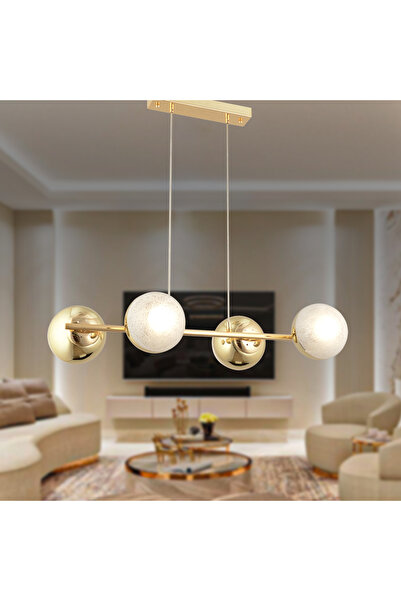 Apliqa BERCA 4LÜ GOLD AVİZE Modern Mutfak Yemek Masası Üstü Yatak odası Salon Avize