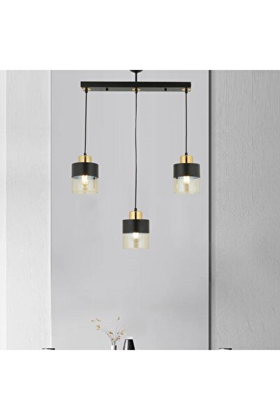 Apliqa Boris 3Lü Sıralı Siyah Gold Sarkıt Modern Genç Odası Mutfak Retro Salon Avize