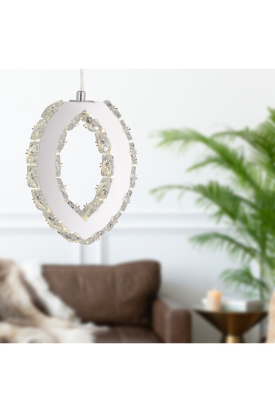 Apliqa Wicker 40 Watt Tekli Krom Ledli 3 Renkli Sarkıt Kristalli Taşlı Modern...