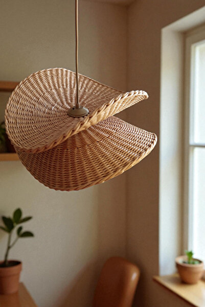 Joujou El Yapımı Rustik Rattan Avize VIVIAN 45 Cm Çap | Doğal Kök Boya Vernik...