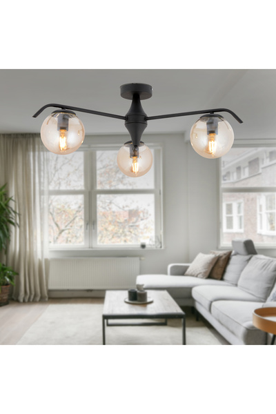 Apliqa Diaspor 3'lü Yuvarlak Siyah Bal Camlı Modern Plafonyer Genç Odası Yata...