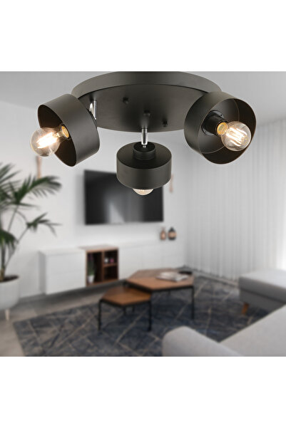 Apliqa Meriç 3'lü Siyah Plafonyer Modern Retro Genç Odası Mutfak Salon Avize