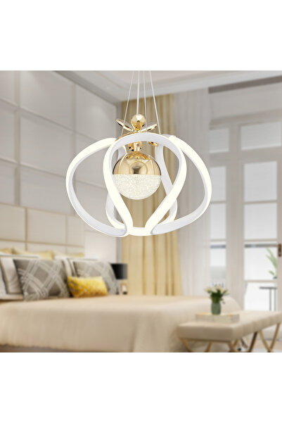 Apliqa Pelin Tekli Beyaz Gold 3 Renkli 40 Watt Ledli Modern Oturma Odası, Koridor, Salon Led Avize