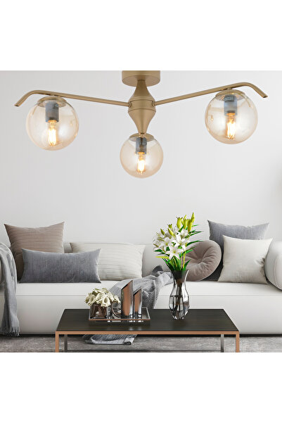 Apliqa Diaspor 3'lü Yuvarlak Eskitme Bal Camlı Modern Plafonyer Genç Odası Ya...