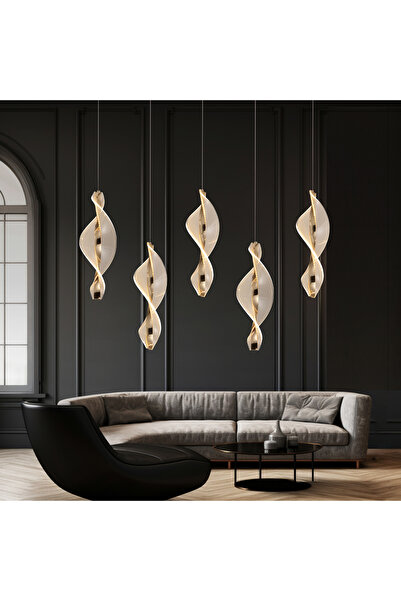 Apliqa Gupse 5 li Sıralı 88 watt Ledli Modern Tasarım Oturma Odası Salon Avize